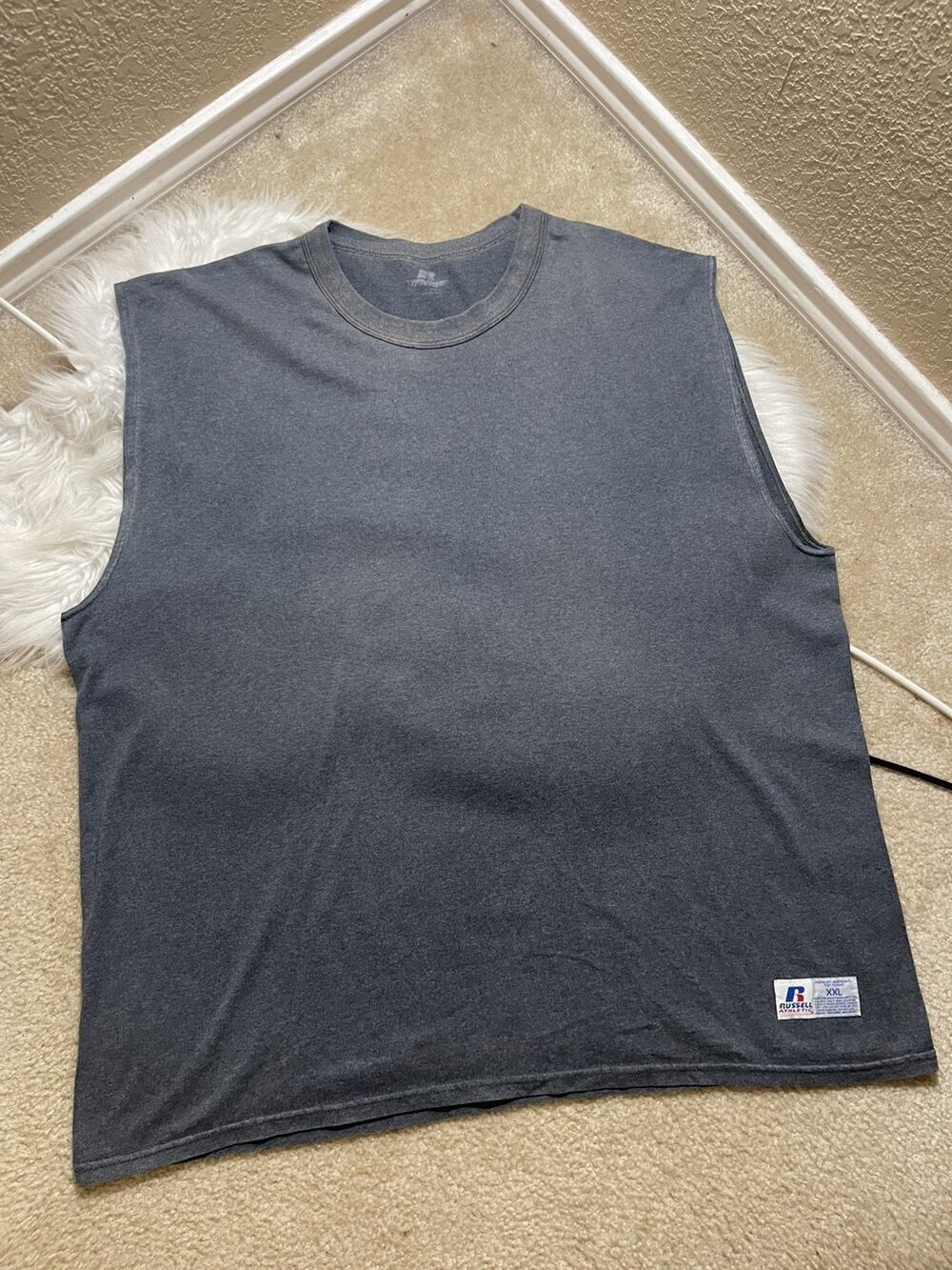 Vintage Russell Athletic Shirt M XXL Navy Blue Muscle Tank Top Y2K Gym Pullover